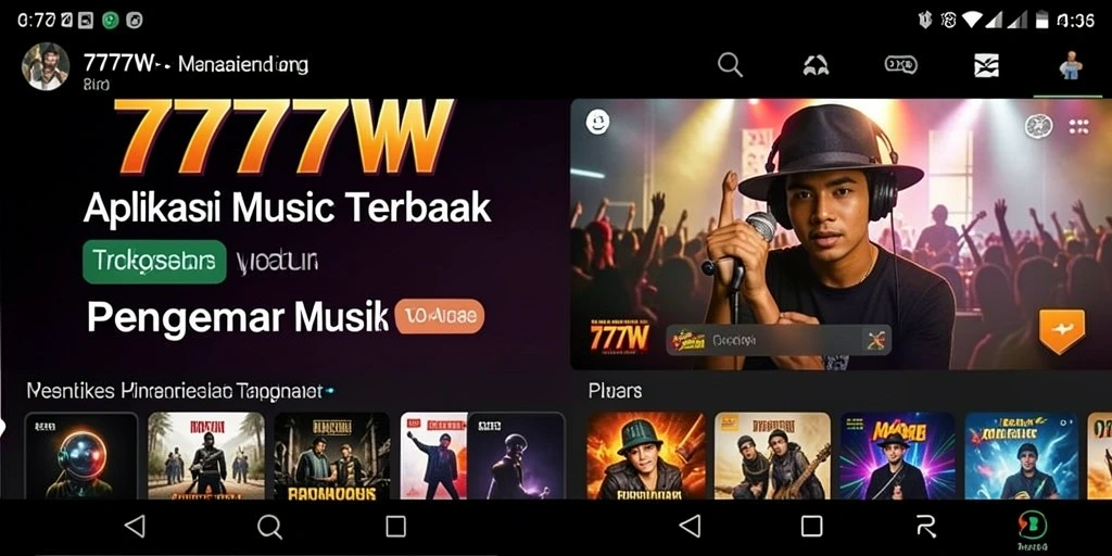 Screenshot utama 7777W menampilkan fitur hebat dalam pengalaman musik.