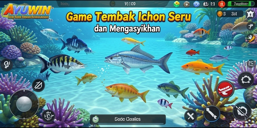 Tampilan gameplay AYUWIN dengan menembak ikan yang seru.