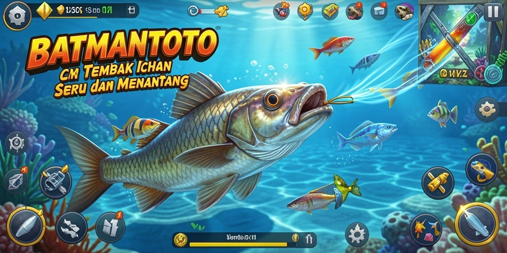 Screenshot gameplay BATMANTOTO dengan ikan yang sedang ditembak.
