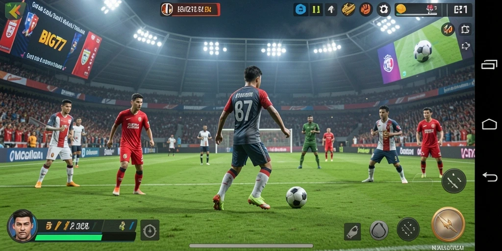 Tangkapan layar dari gameplay <strong>BIG77</strong> menampilkan aksi seru sepak bola.