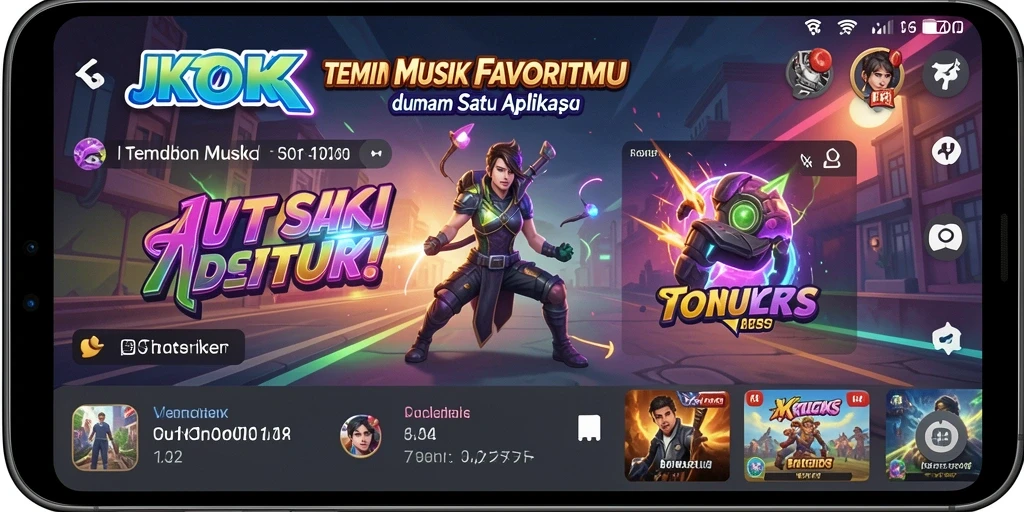 Tampilan gameplay JKTOK dengan berbagai pilihan musik.
