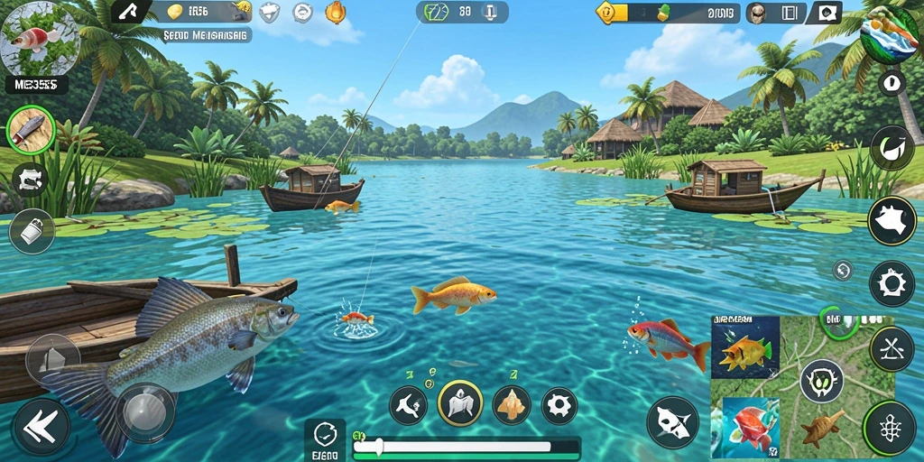 Tampilan gameplay ME355 yang menampilkan aksi memancing seru.