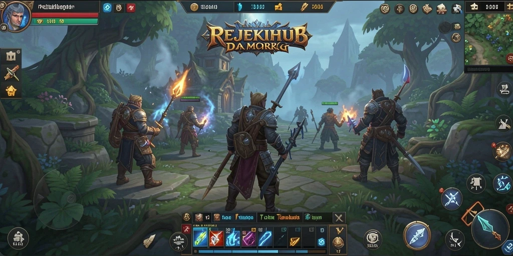 Screenshot gameplay REJEKIHUB menampilkan pertempuran epik dalam dunia MMORPG.