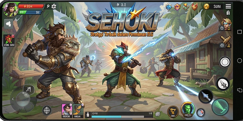 Screenshot gameplay SEHOKI yang menunjukkan momen strategis dalam pertempuran.