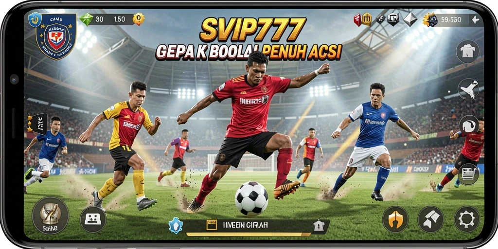 Screenshot gameplay SVIP777 menampilkan aksi sepak bola yang mendebarkan.