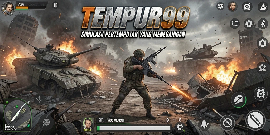 Screenshot gameplay TEMPUR99 menampilkan suasana pertempuran intens.